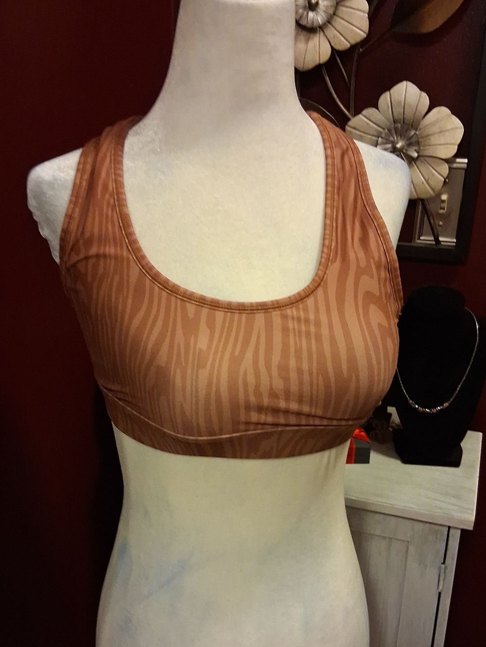 Fabletics Brown Woodgrain-Pattern Sports Bra